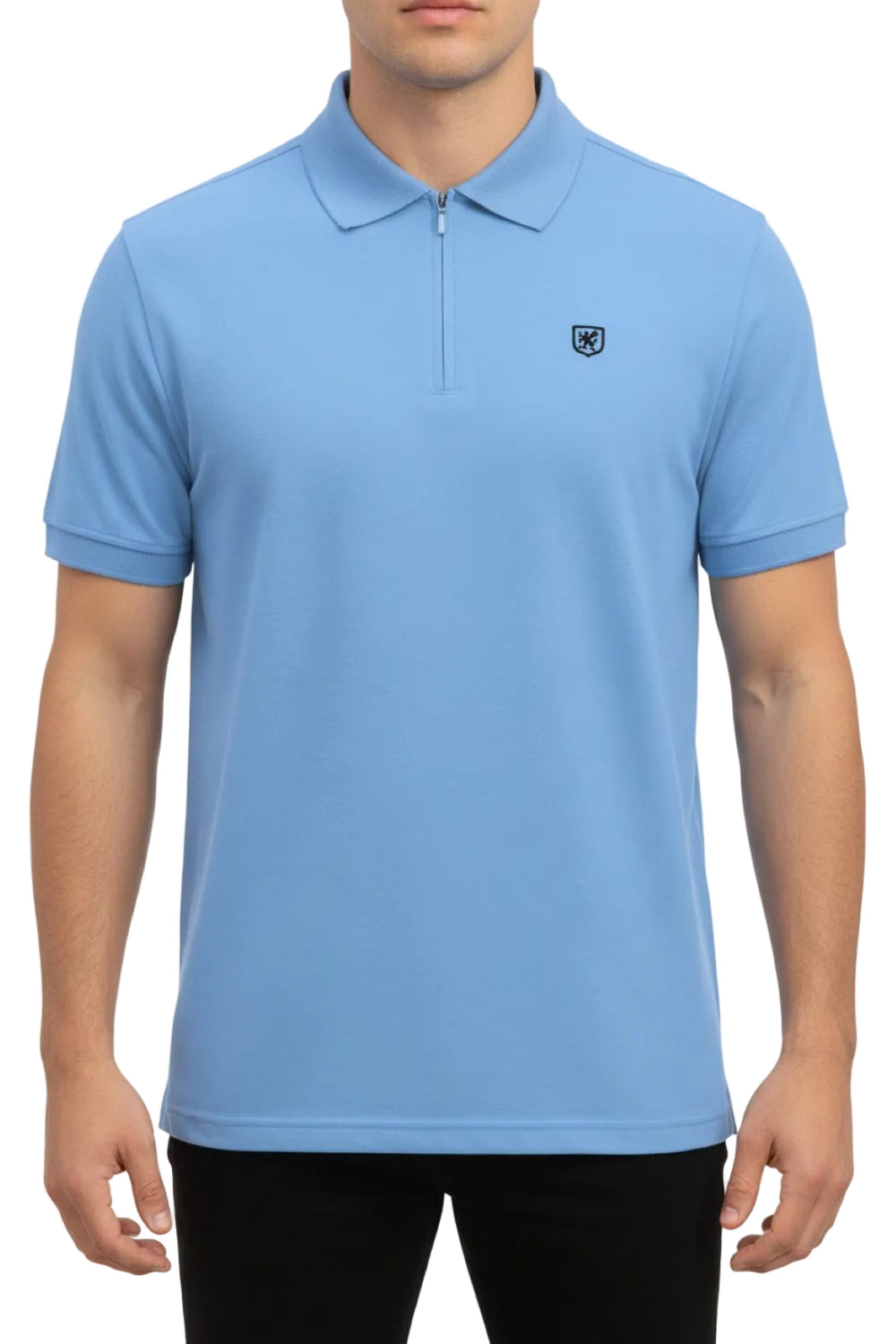 Stacy Adams - Light Blue Cotton Zip Polo Shirt