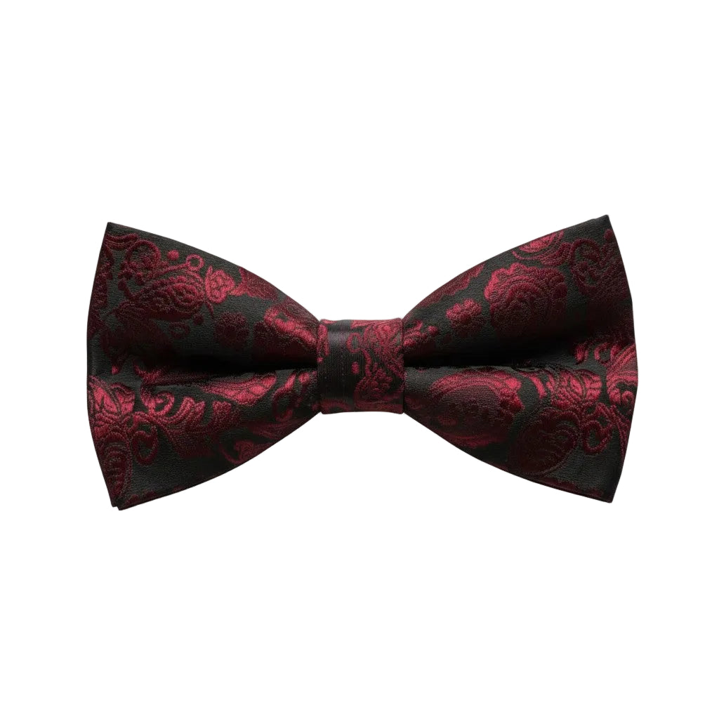 Burgundy Floral Jacquard Pattern Bow Tie