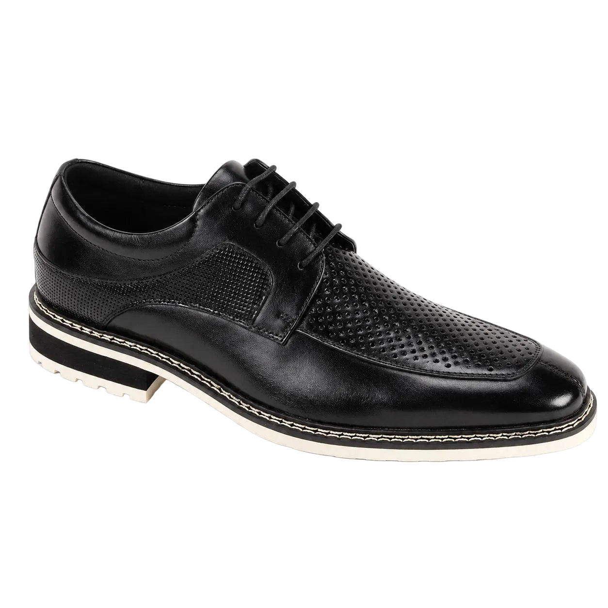 Lenny Collection - Black Perforated Moc-Toe Lace-up Dress Shoes
