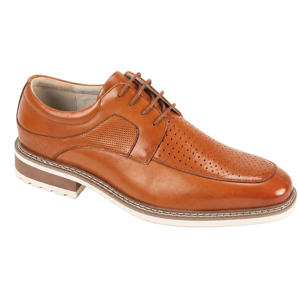 Lenny Collection - Tan Perforated Moc-Toe Lace-up Dress Shoes