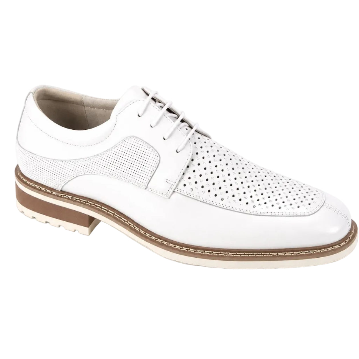Lenny Collection - White Perforated Moc-Toe Lace-up Dress Shoes