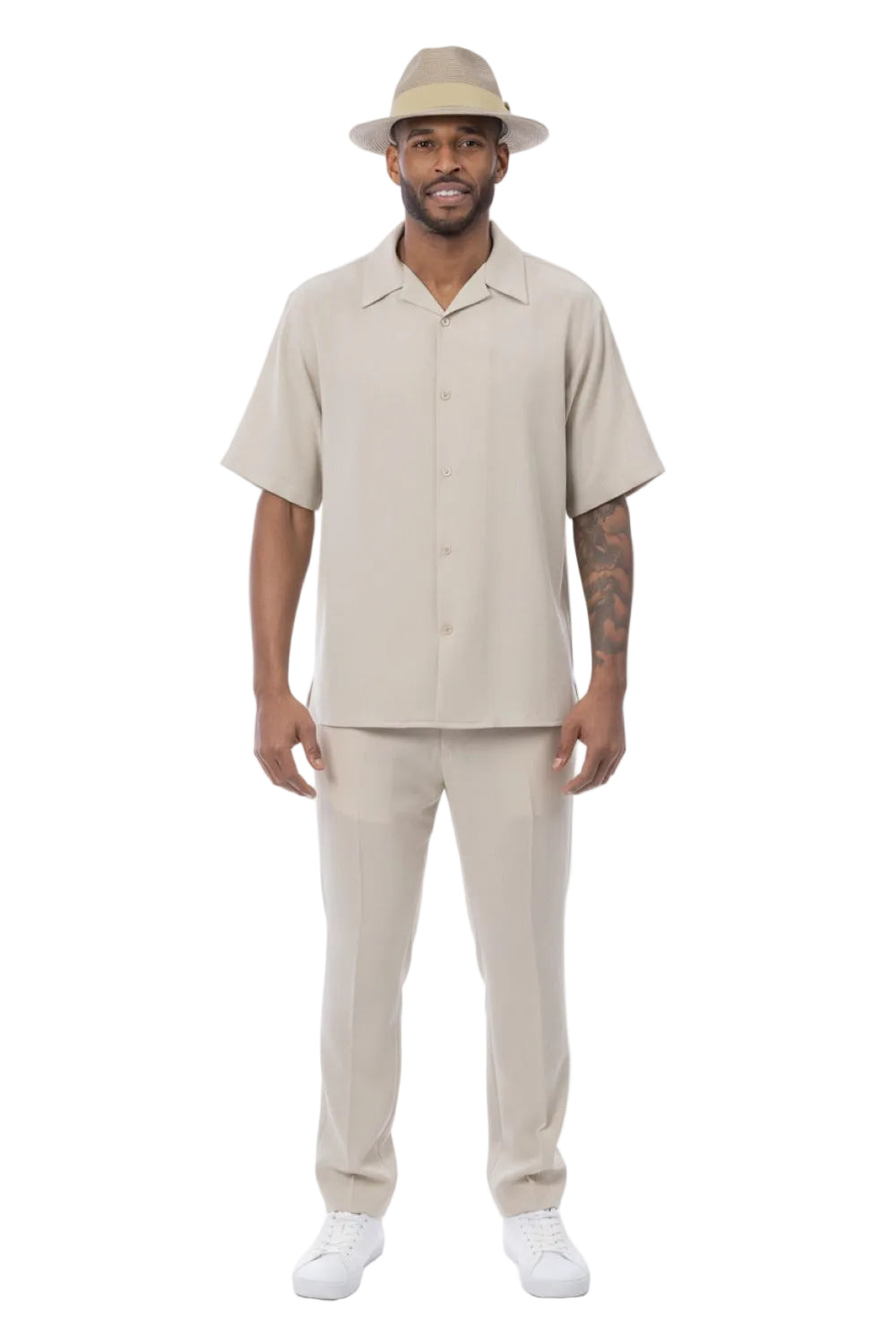 Men's 2 Piece Short Sleeve Beige Walking Suit