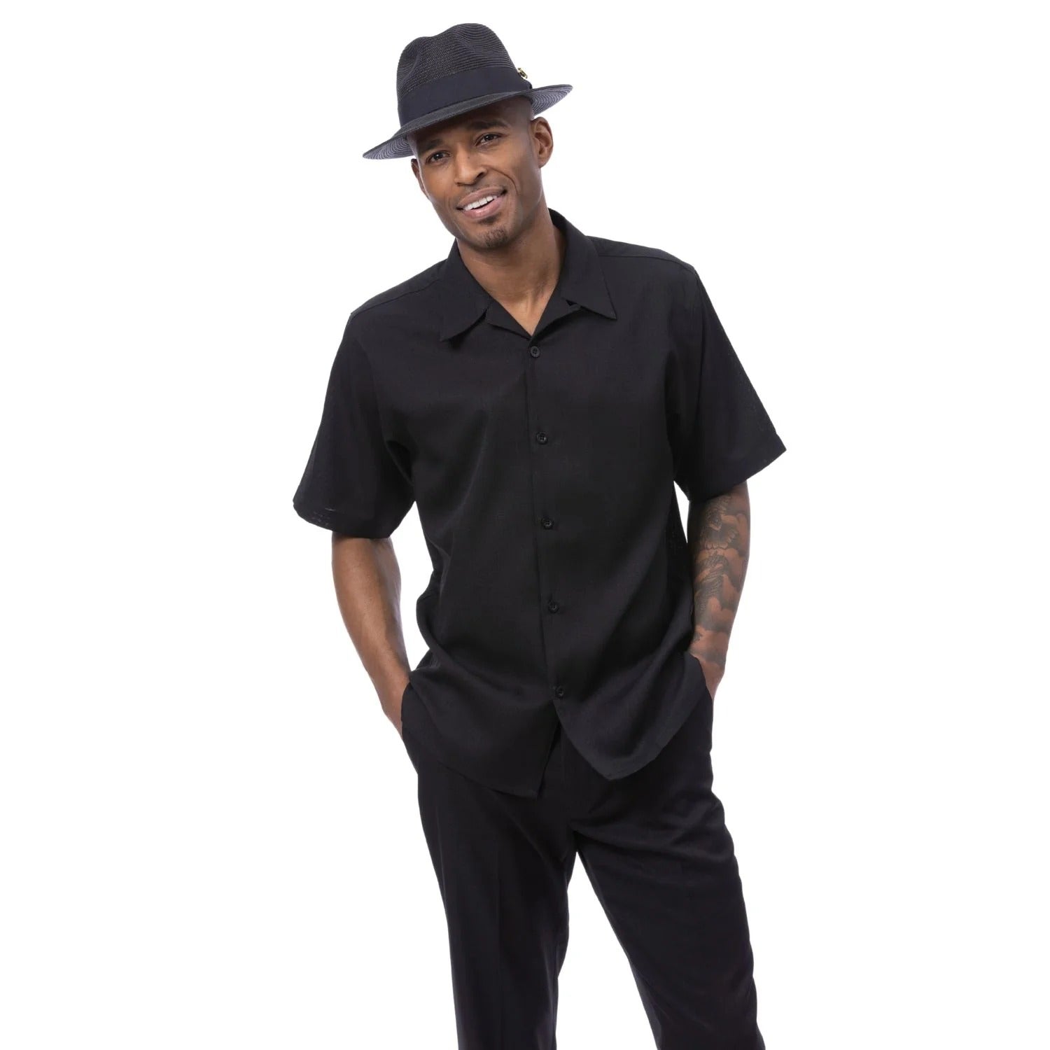 Men's 2 Piece Short Sleeve Black Walking Suit