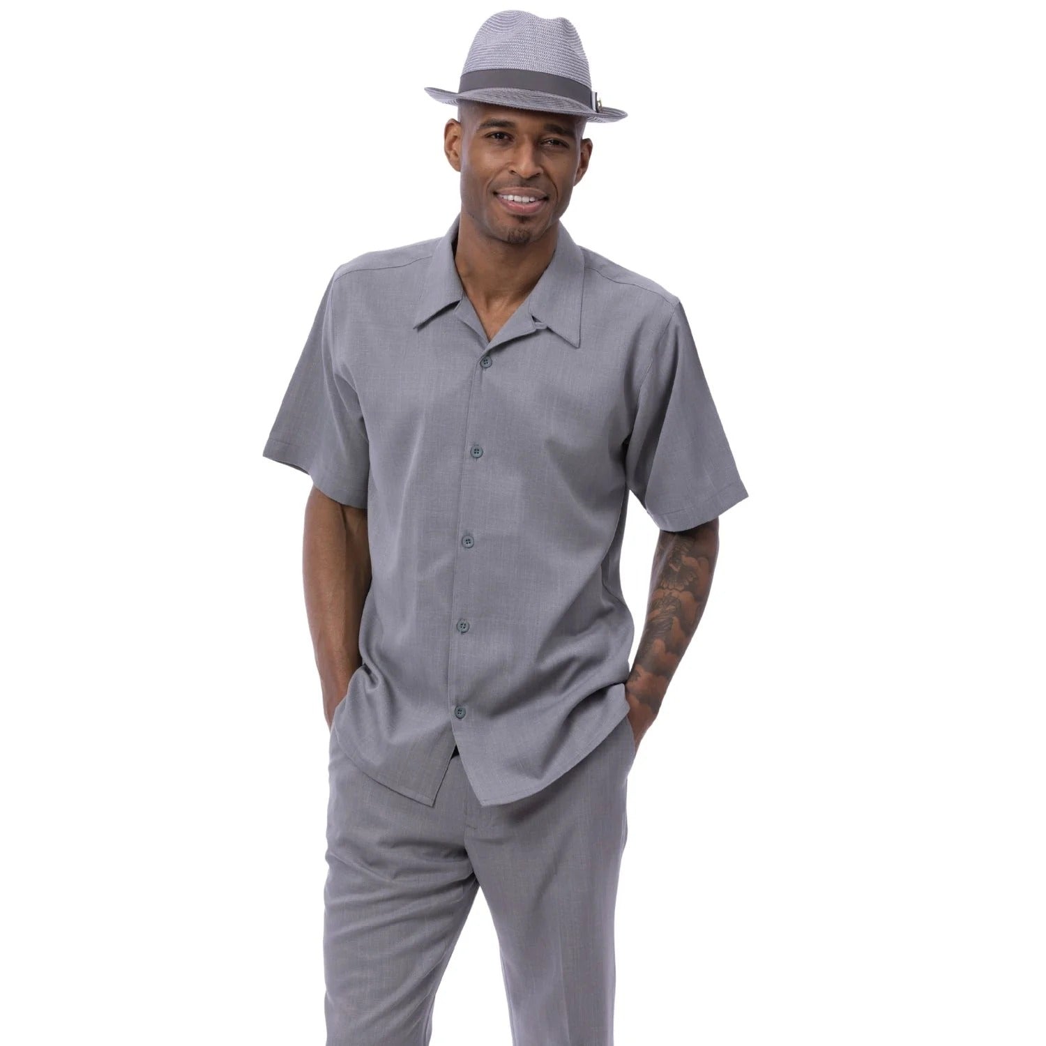 Men's 2 Piece Short Sleeve Gray Walking Suit