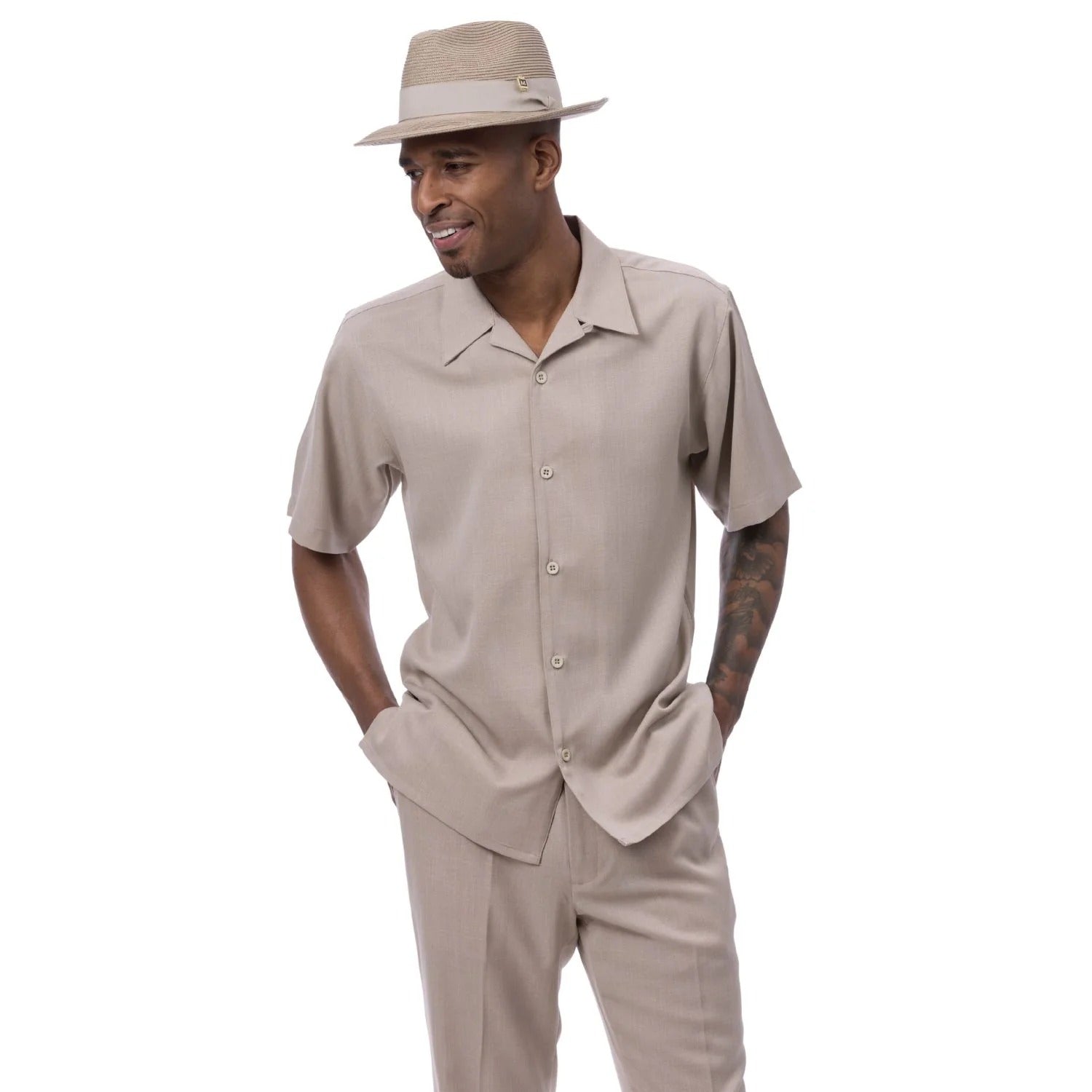 Men's 2 Piece Short Sleeve Oatmeal Walking Suit