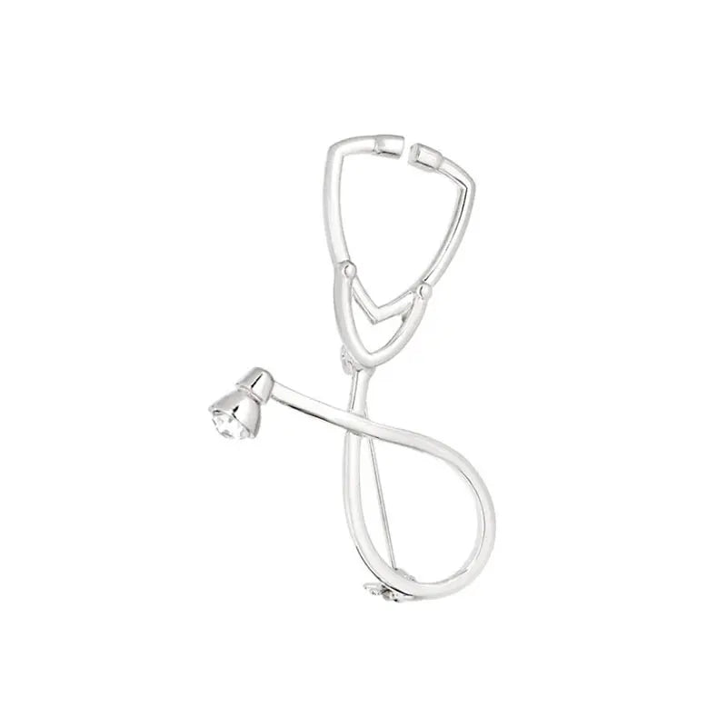 Silver StethoScope Rhine Stone Lapel Pin