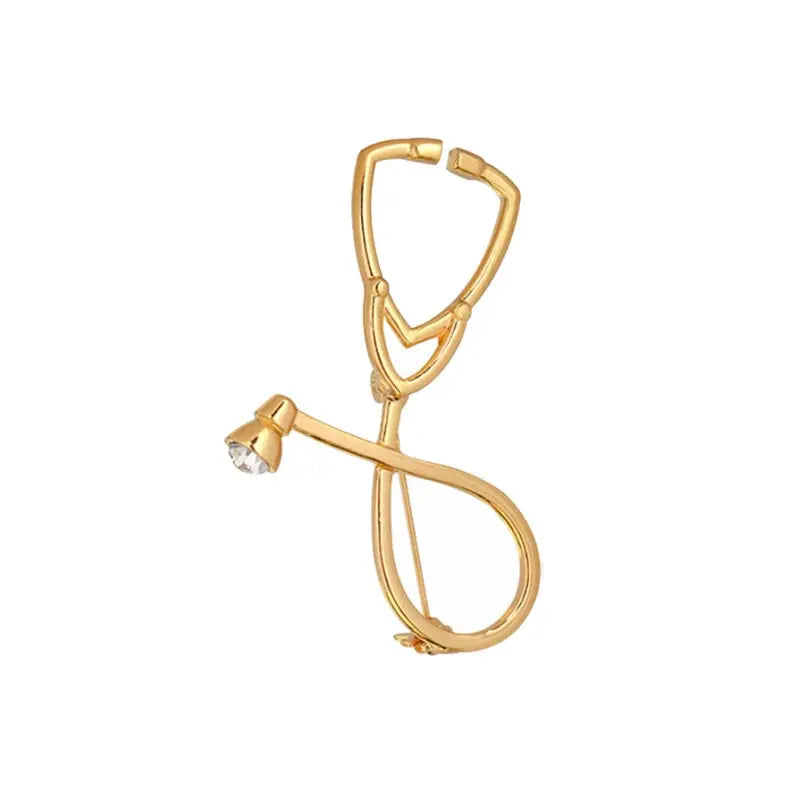 Gold StethoScope Rhine Stone Lapel Pin