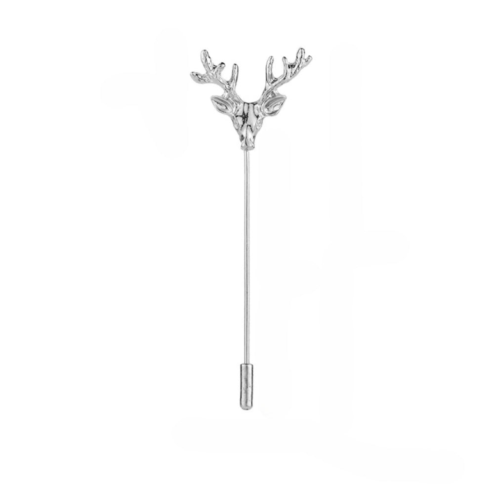 Silver Deer Head Antler Brooch Lapel Pin