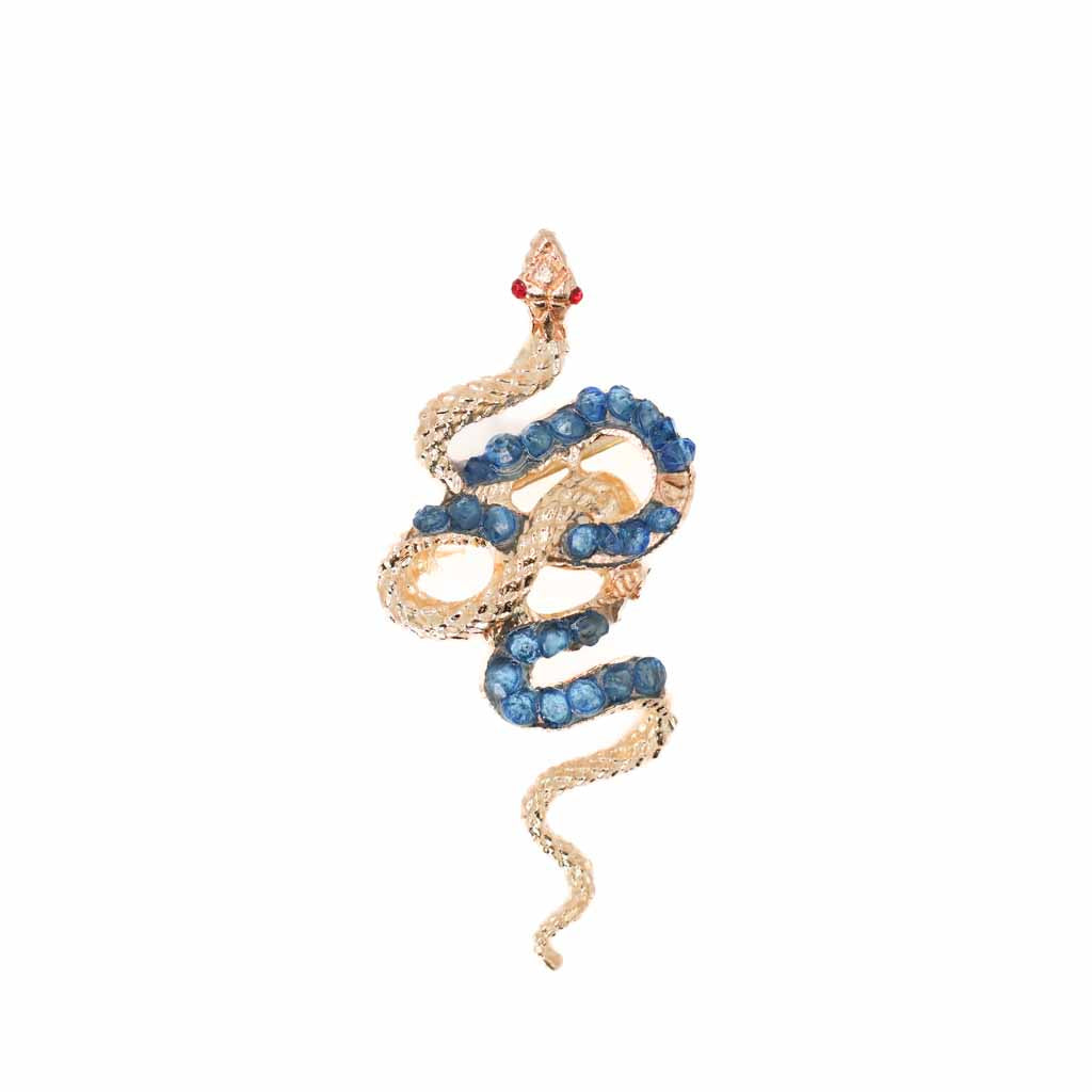 Gold Vintage Blue Snake Lapel Pin