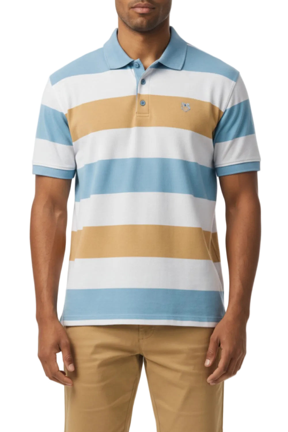 Stacy Adams - Striped Light Blue Cotton Polo Shirt