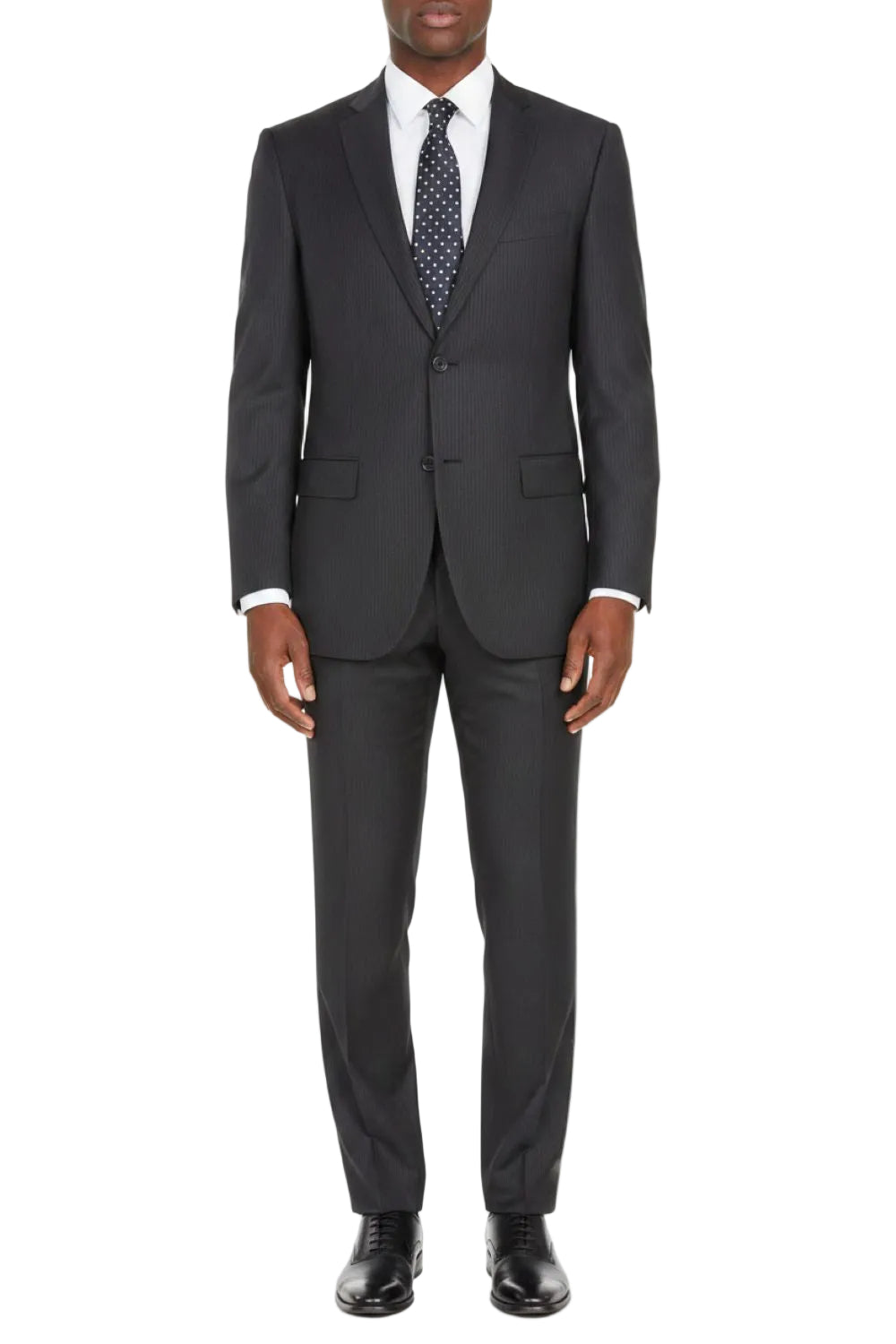Modern Fit 2 Piece Pinstripe Suit 2 Button Black