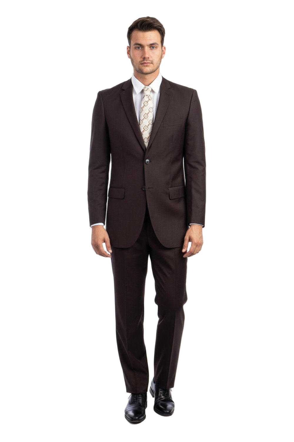 Bacchus Collection - Modern Fit Suit 2 Button 2 Piece in Chocolate