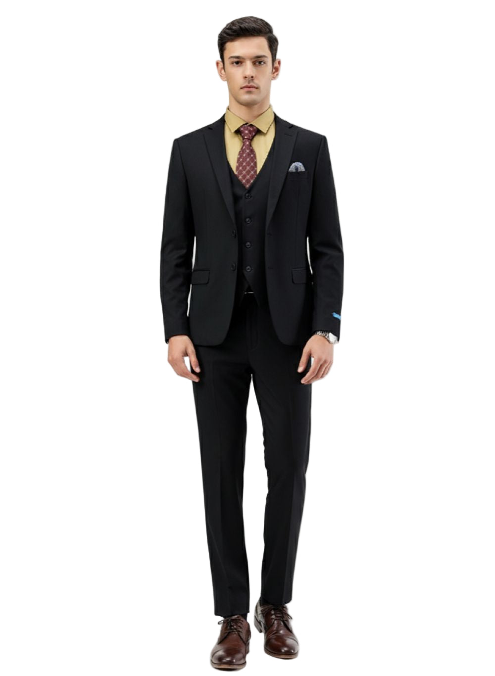 Men's Slim Fit Solid Black 3 Piece Suit