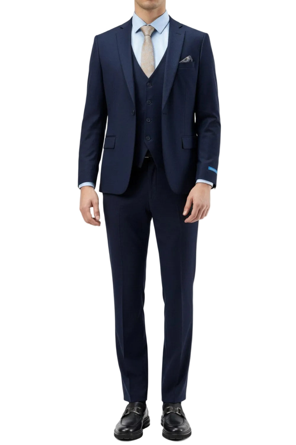 Men's Slim Fit Solid Navy 3 Piece Suit