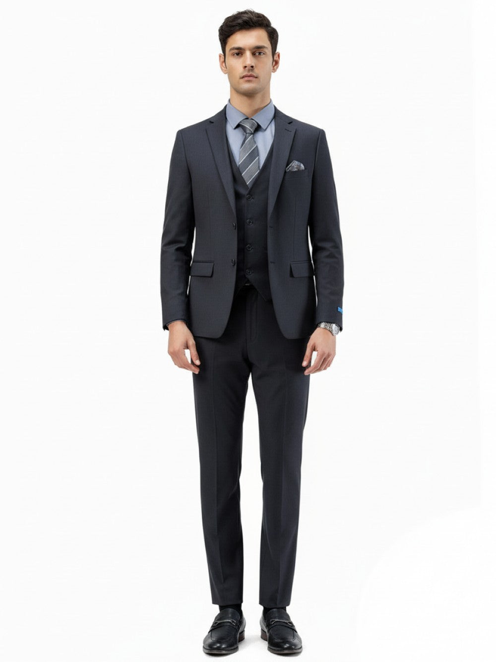Men's Slim Fit Solid Charcoal 3 Piece Suit