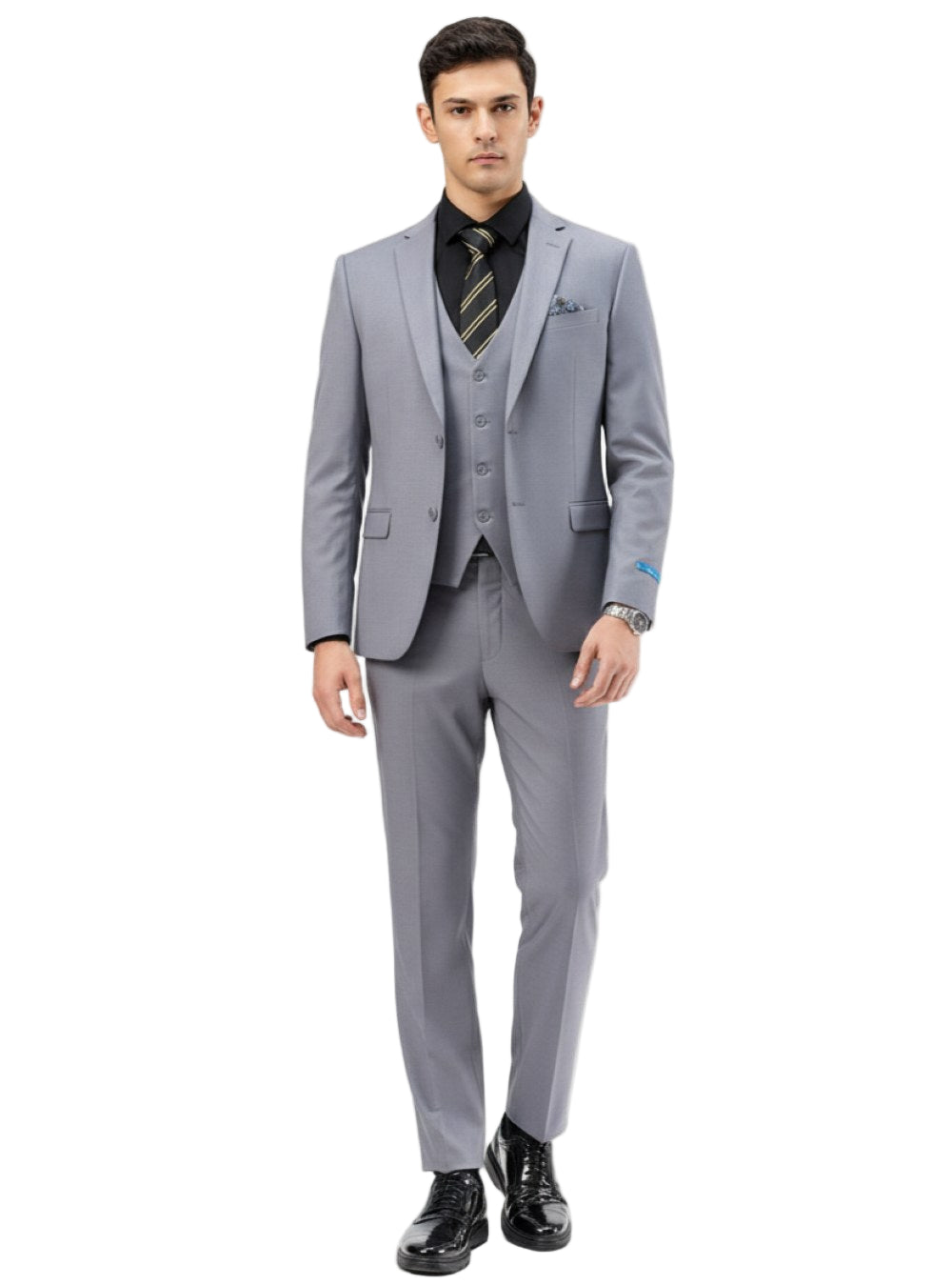 Men's Slim Fit Solid Gray 3 Piece Suit