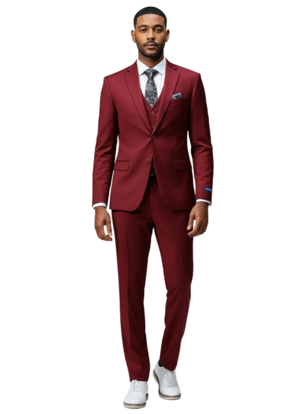 Men's Slim Fit Solid Burgundy 3 Piece Suit