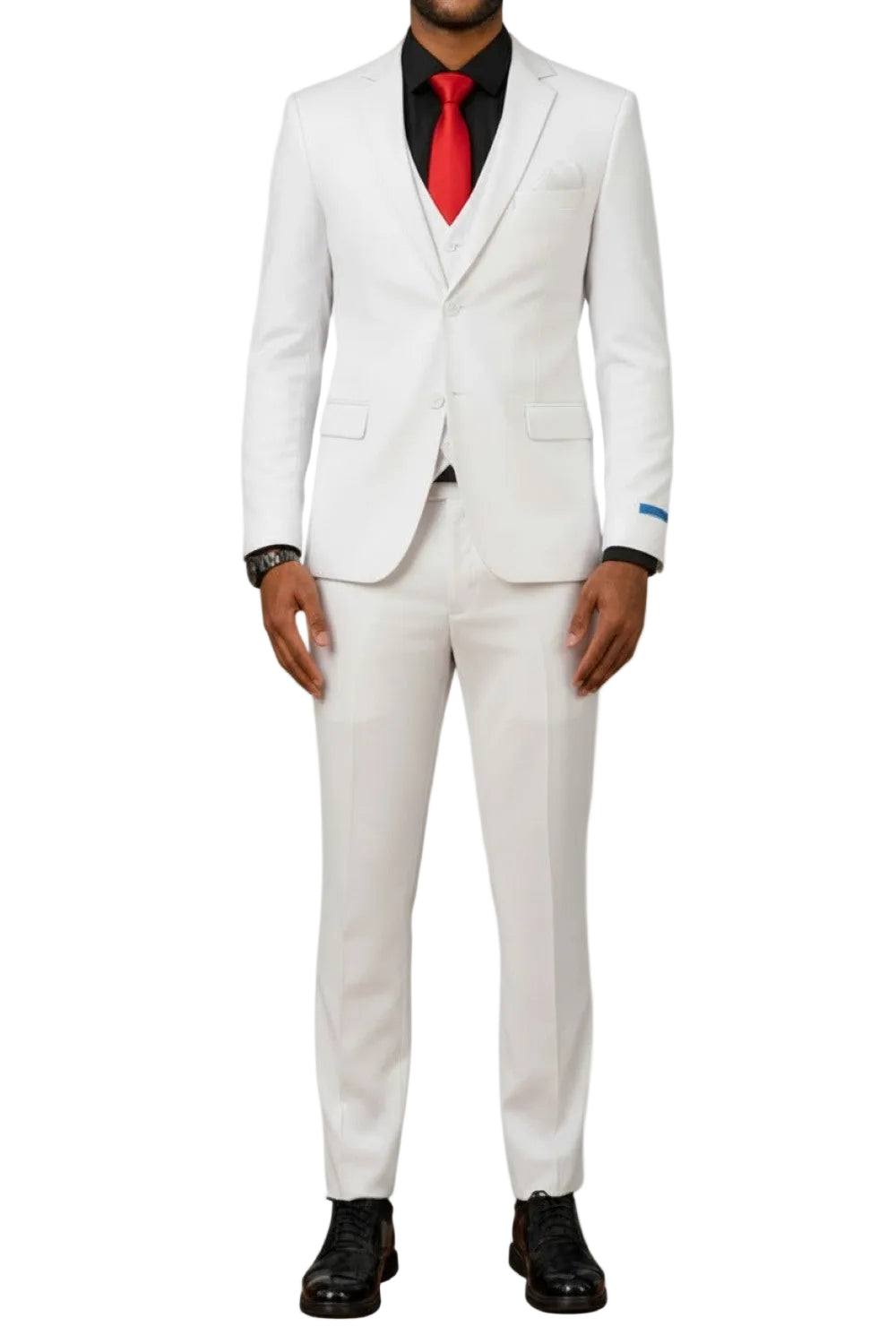 Men's Slim Fit Solid White 3 Piece Suit