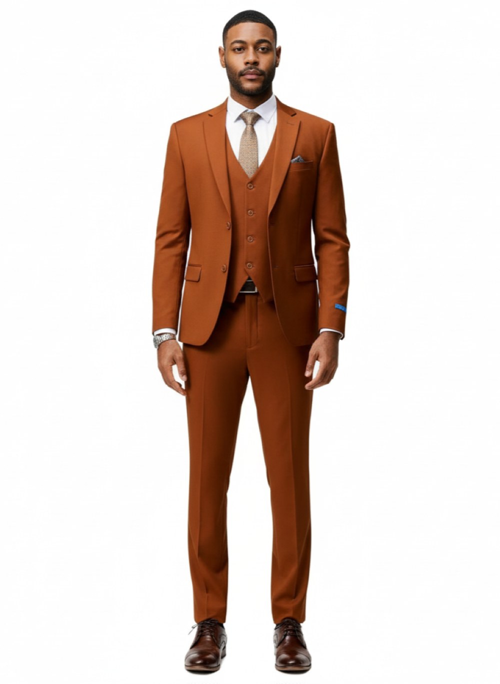 Men's Slim Fit Solid Light Brown 3 Piece Suit