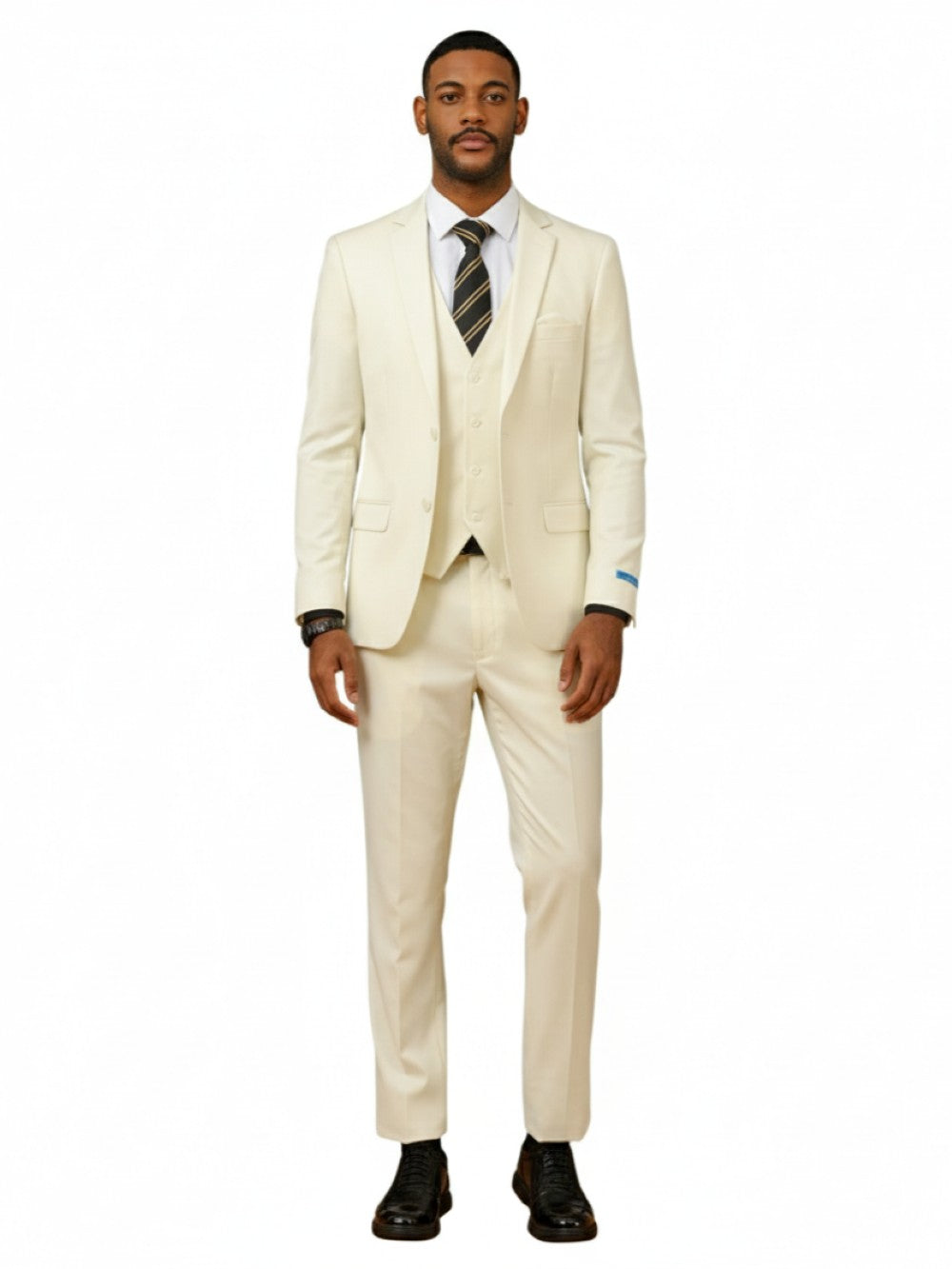 Men's Slim Fit Solid Ivory 3 Piece Suit