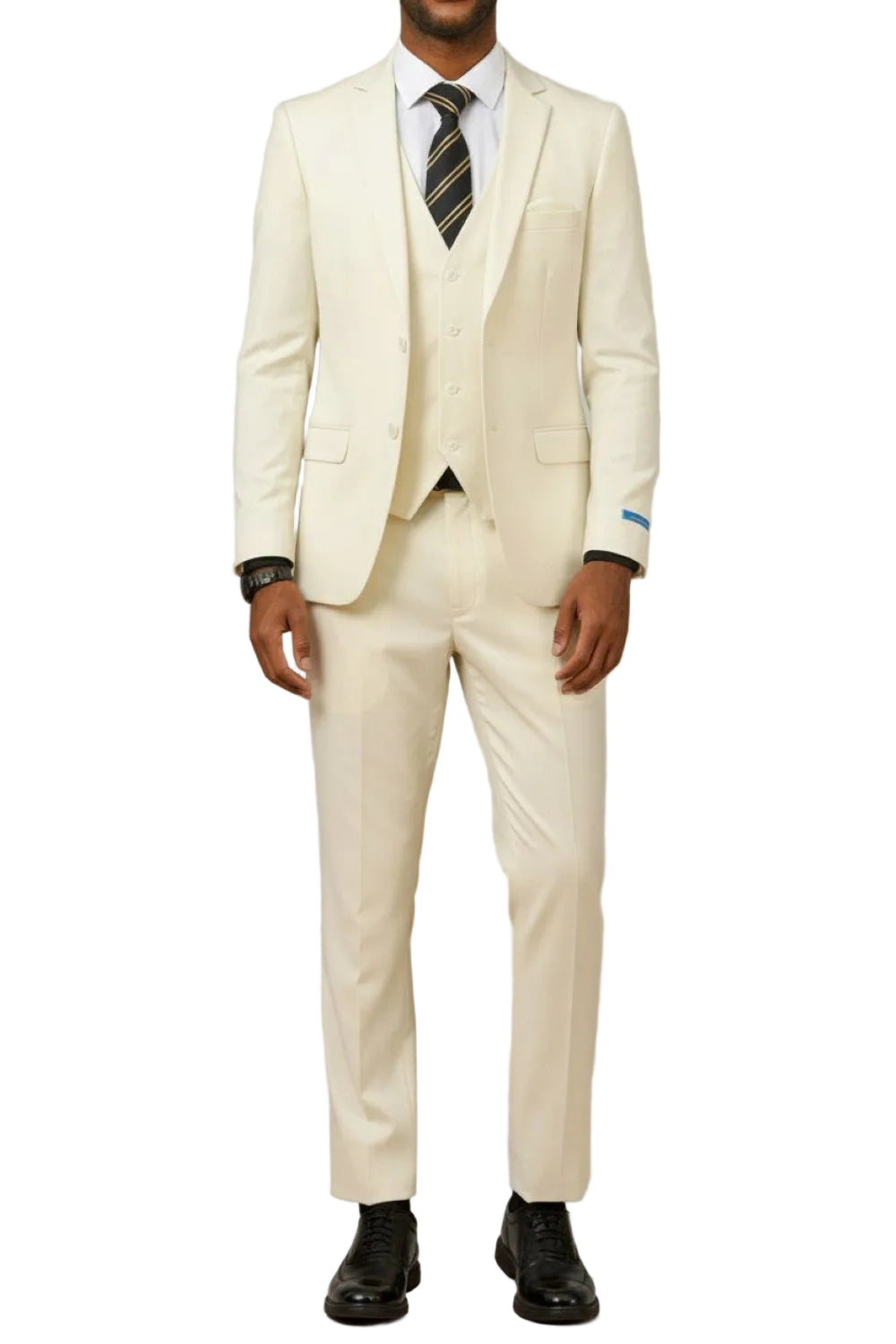 Men's Slim Fit Solid Ivory 3 Piece Suit