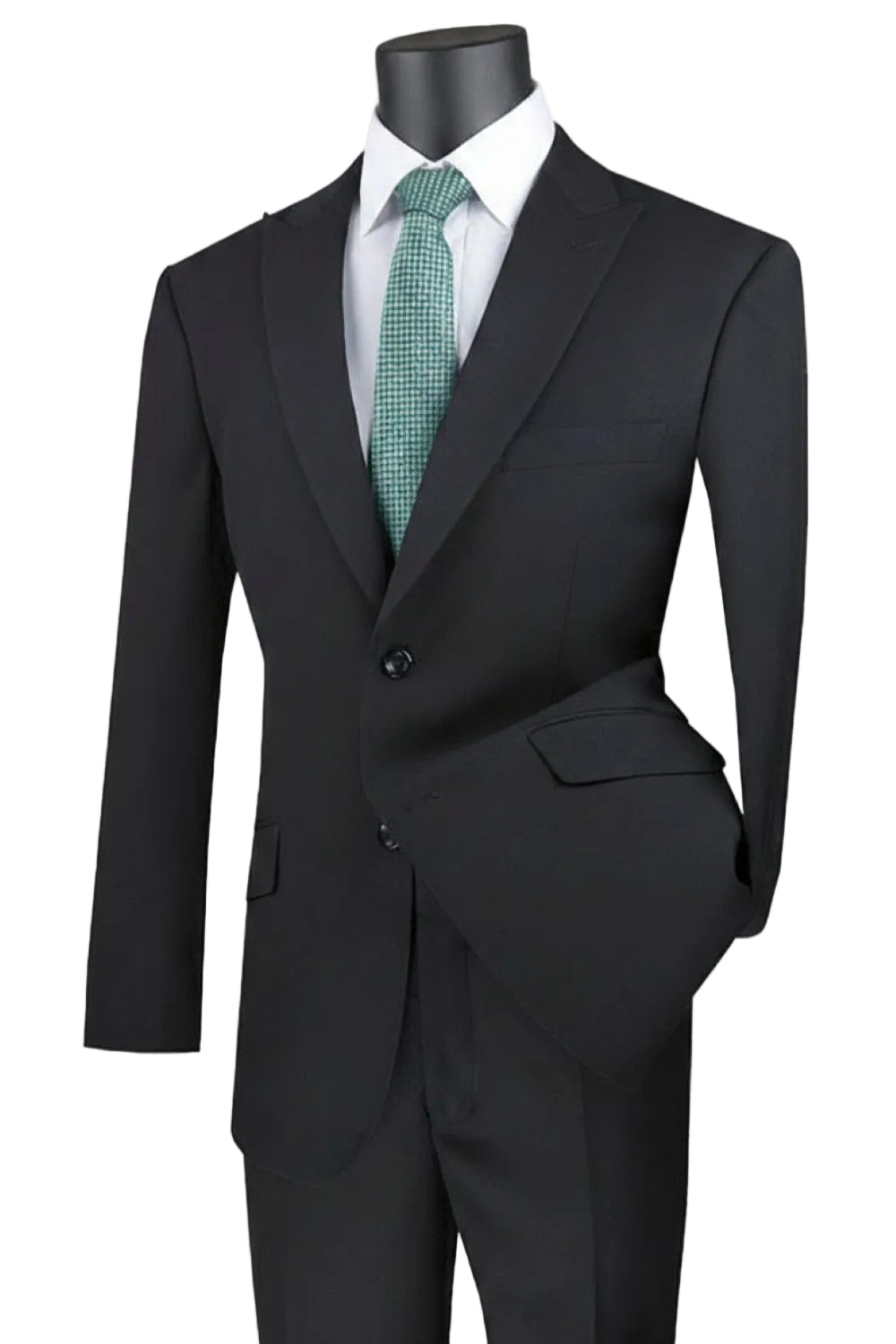 Black Modern Fit 2 Piece Suit Textured Solid with Peak Lapel