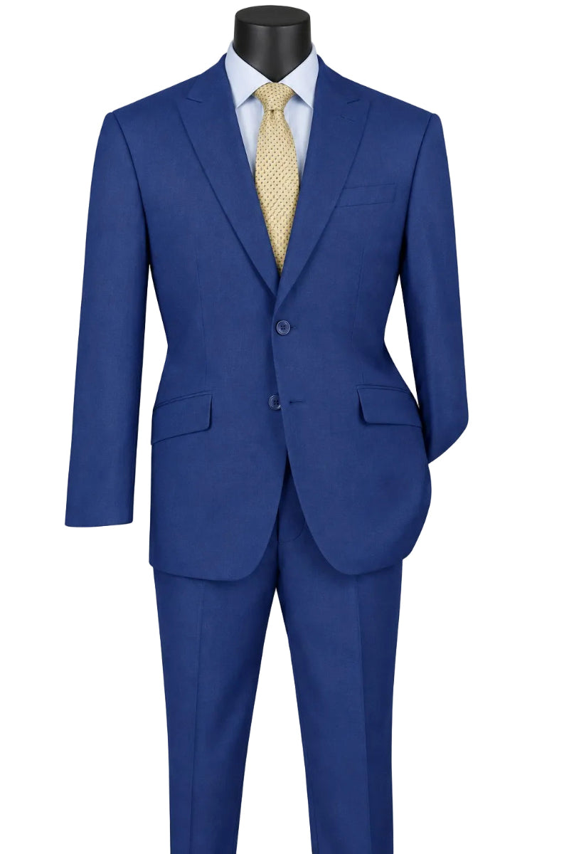 Blue Modern Fit 2 Piece Suit Textured Solid with Peak Lapel