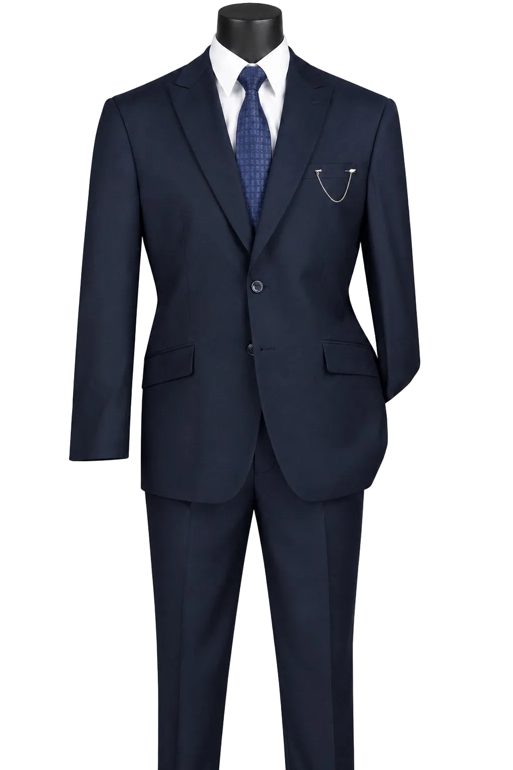 Navy Modern Fit 2 Piece Suit Textured Solid with Peak Lapel