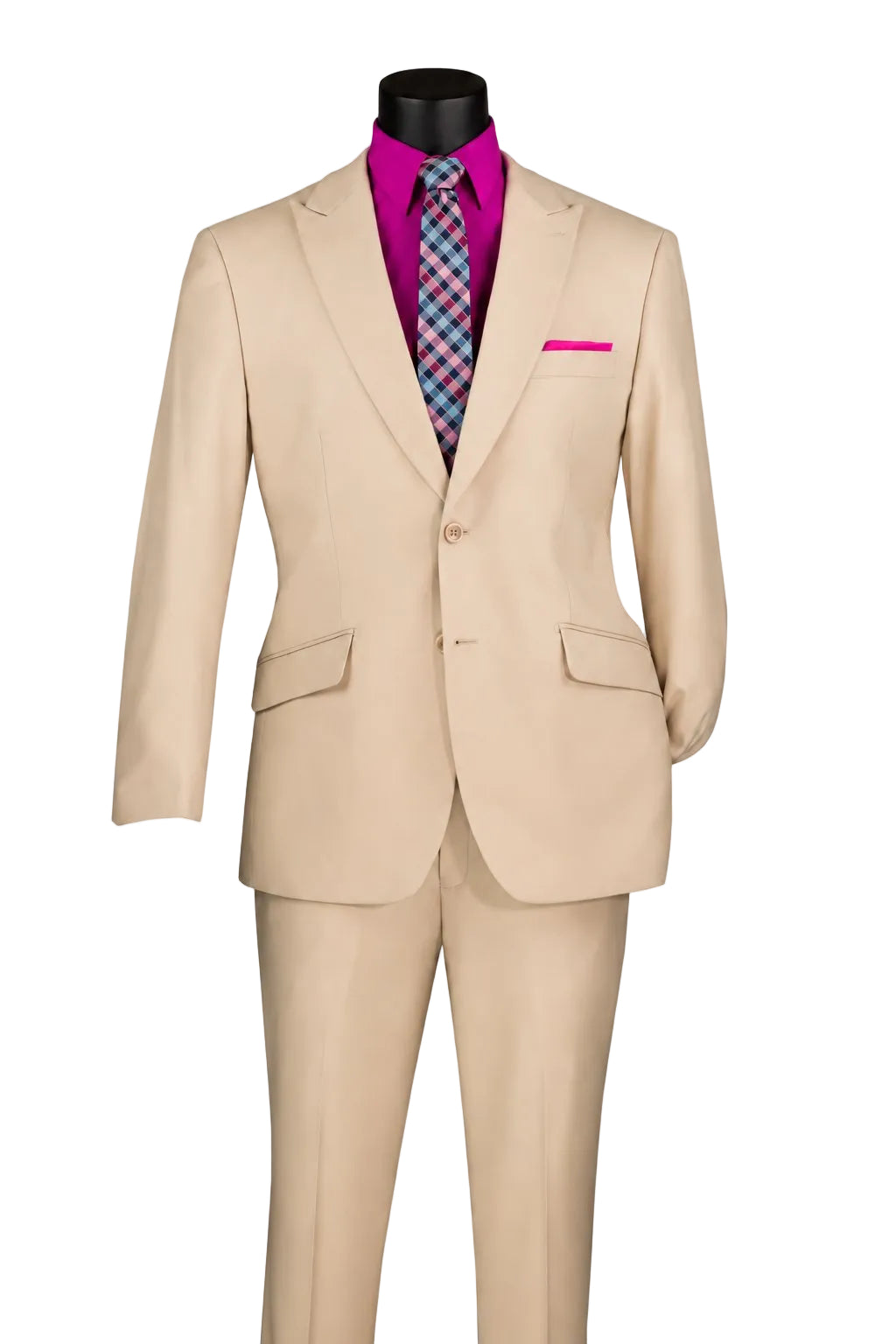 Sand Modern Fit 2 Piece Suit Textured Solid with Peak Lapel