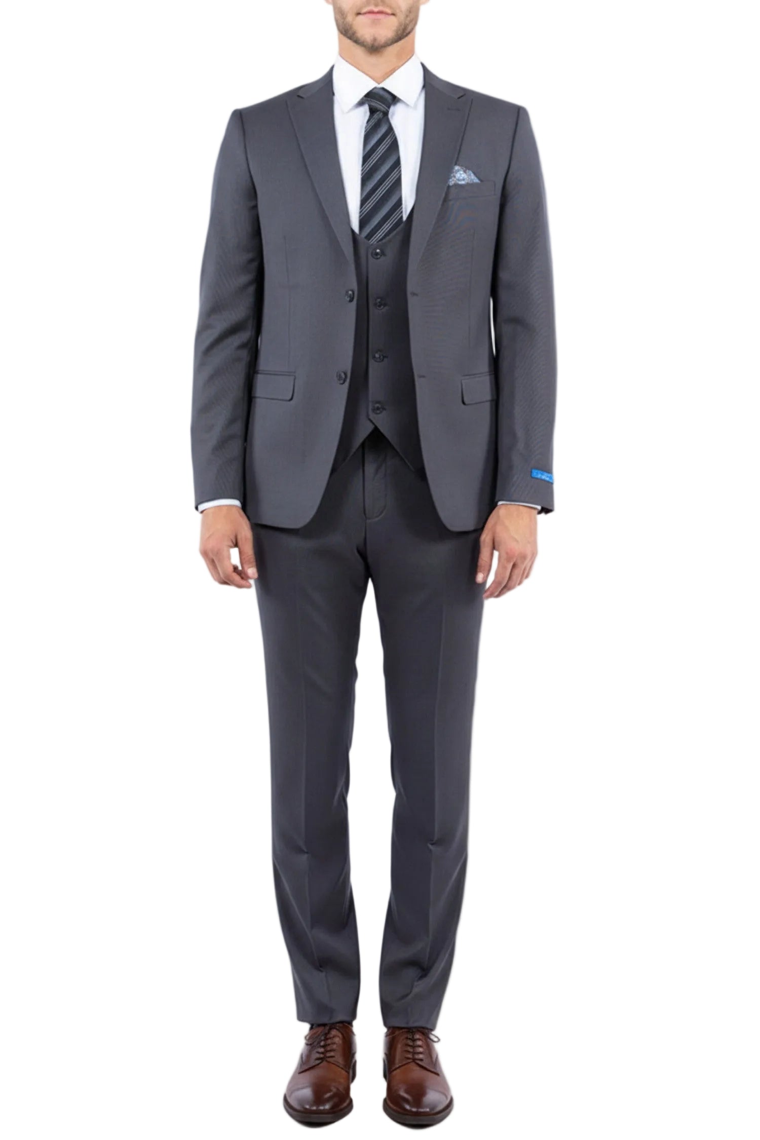 Gray 3 Piece Hybrid Fit Peak Lapel Suit