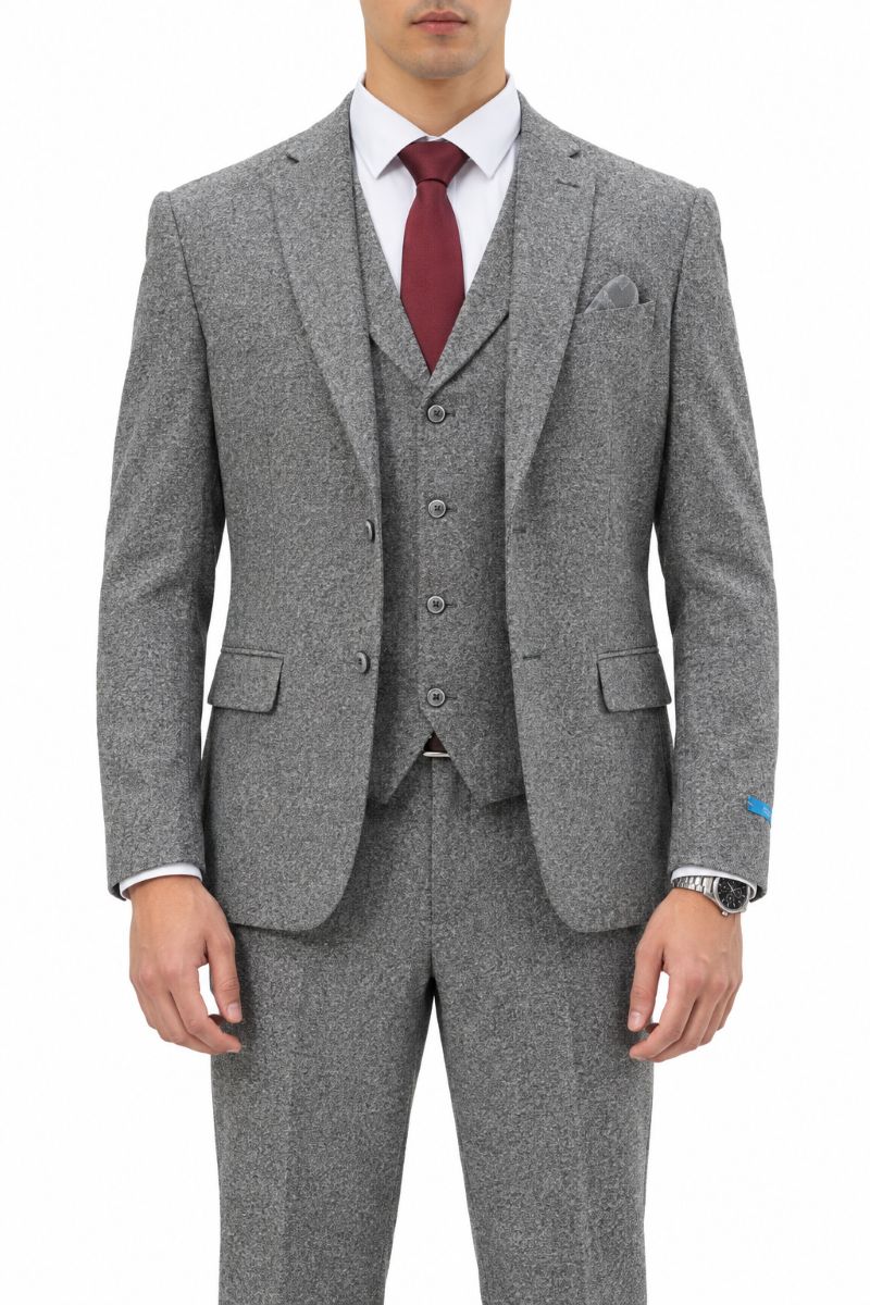 Gray Tweed Single Breasted Hybrid Fit 3-Piece Suit