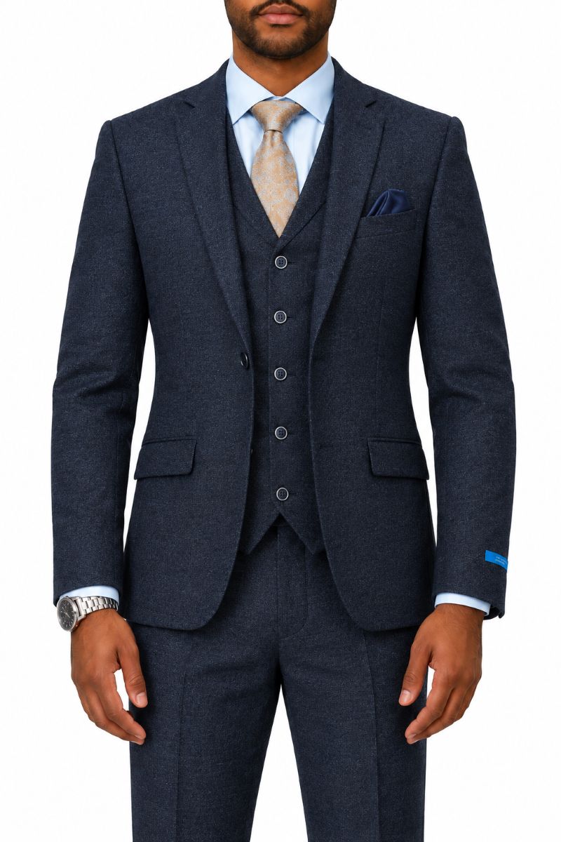 Navy Tweed Single Breasted Hybrid Fit 3-Piece Suit