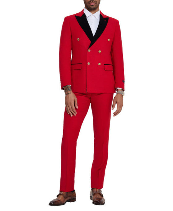 Red 2 Piece Hybrid Fit Double Breasted Suit