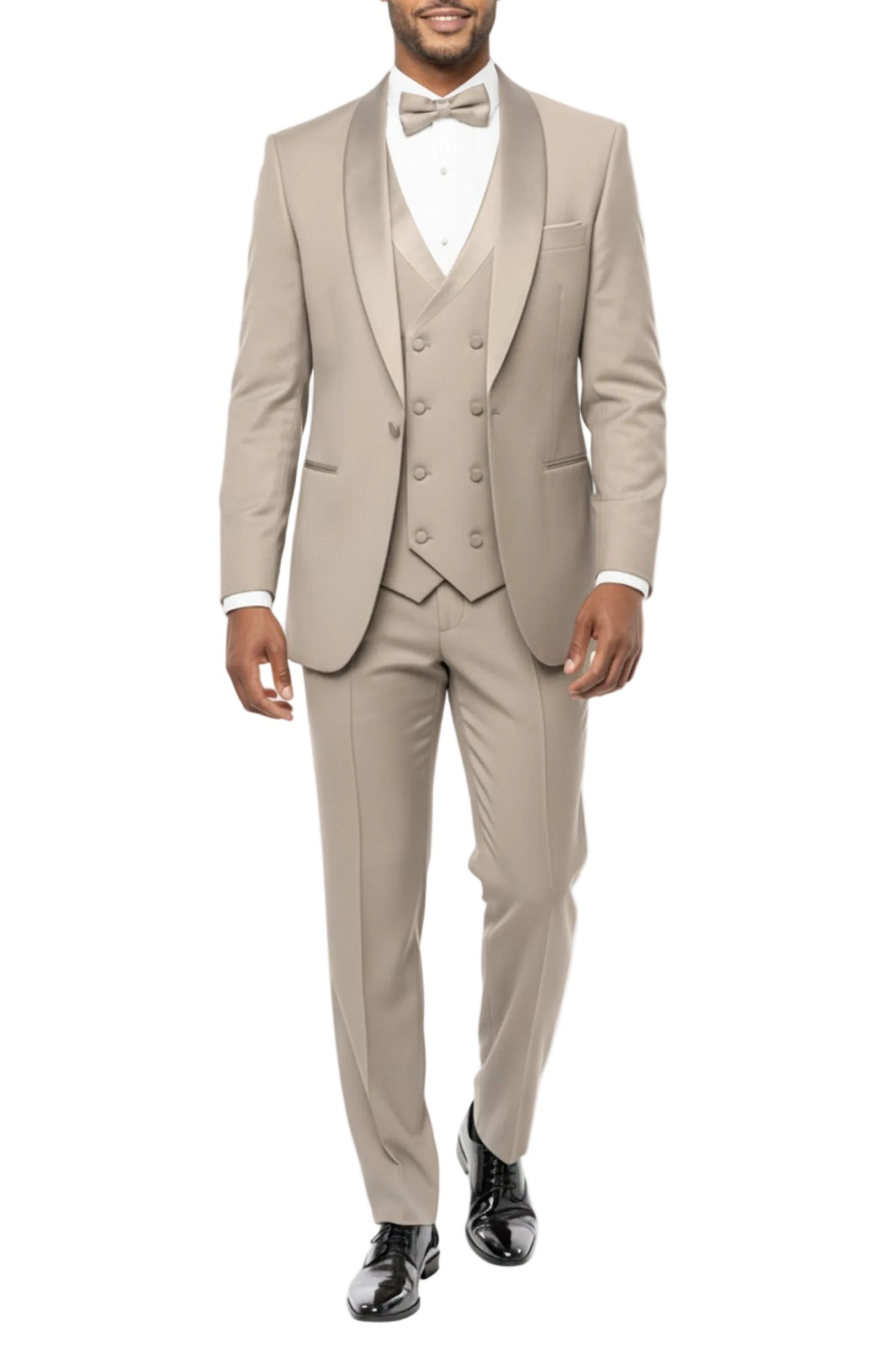 Beige Slim Fit 3-Piece Shawl Lapel Tuxedo