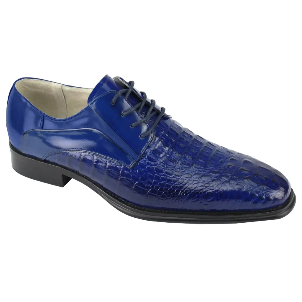 Mason Collection - Cobalt Alligator Texture Oxford Dress Shoes