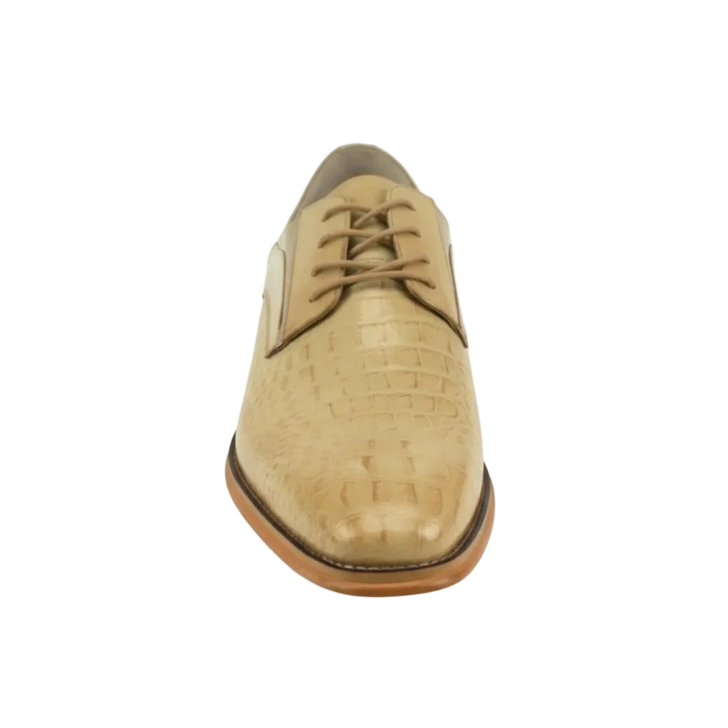 Natural Beige leather shoe with brown sole on a white background