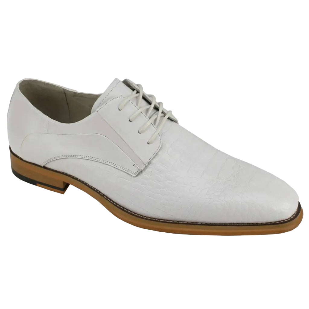 Mason Collection - White Alligator Texture Oxford Dress Shoes