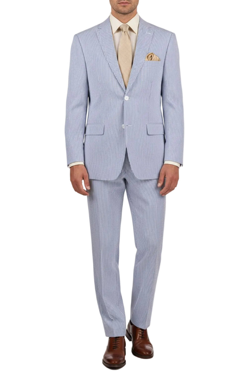 Navy men's modern fit seersucker suit