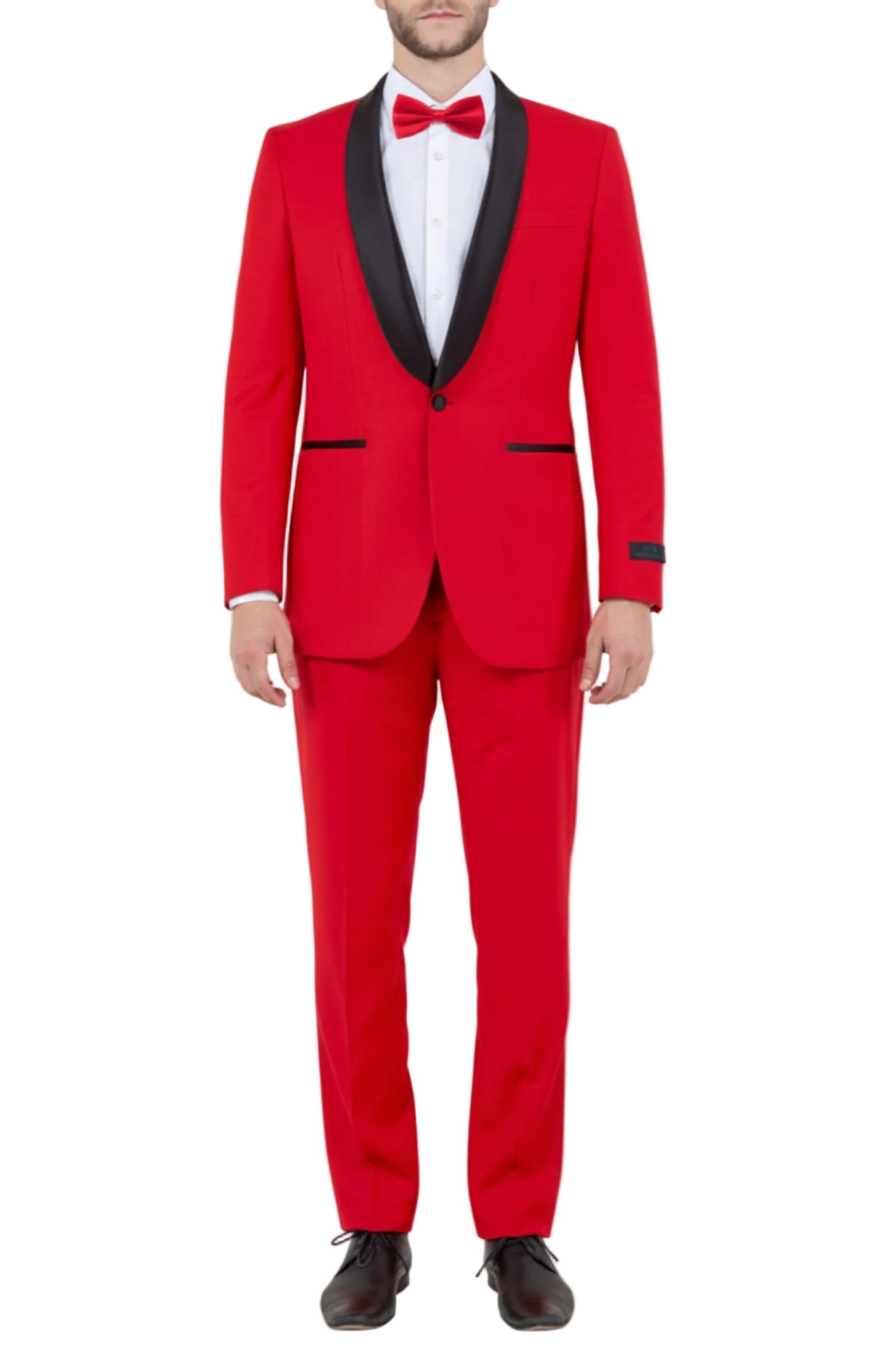 Red Slim Fit 2 Piece Tuxedo With Satin Shawl Lapel