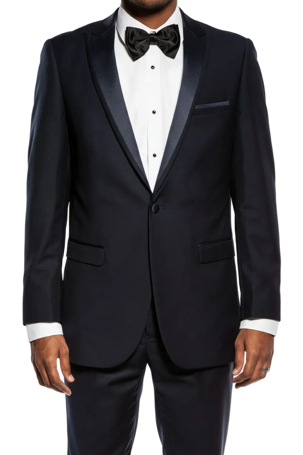 Navy Slim Fit 2 Piece Tuxedo With Satin Peak Lapel