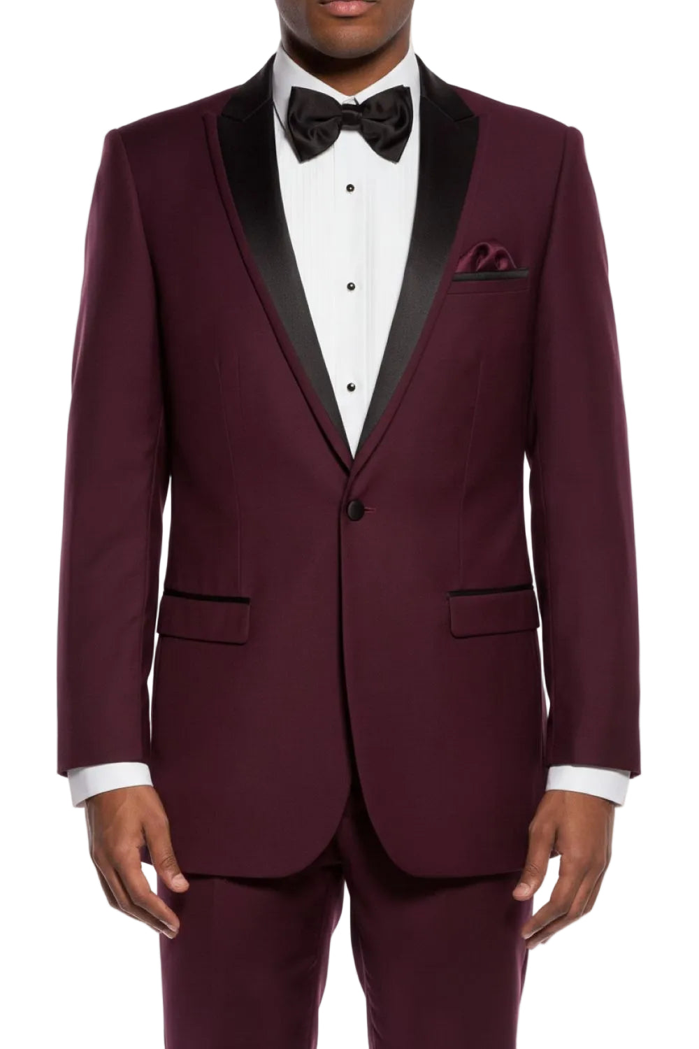 Burgundy Slim Fit 2 Piece Tuxedo With Satin Peak Lapel
