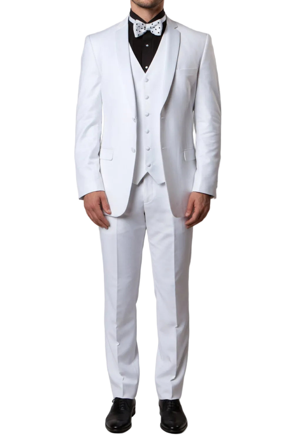 Solid White Modern Fit Tuxedo 3 Piece with 6 Button Vest
