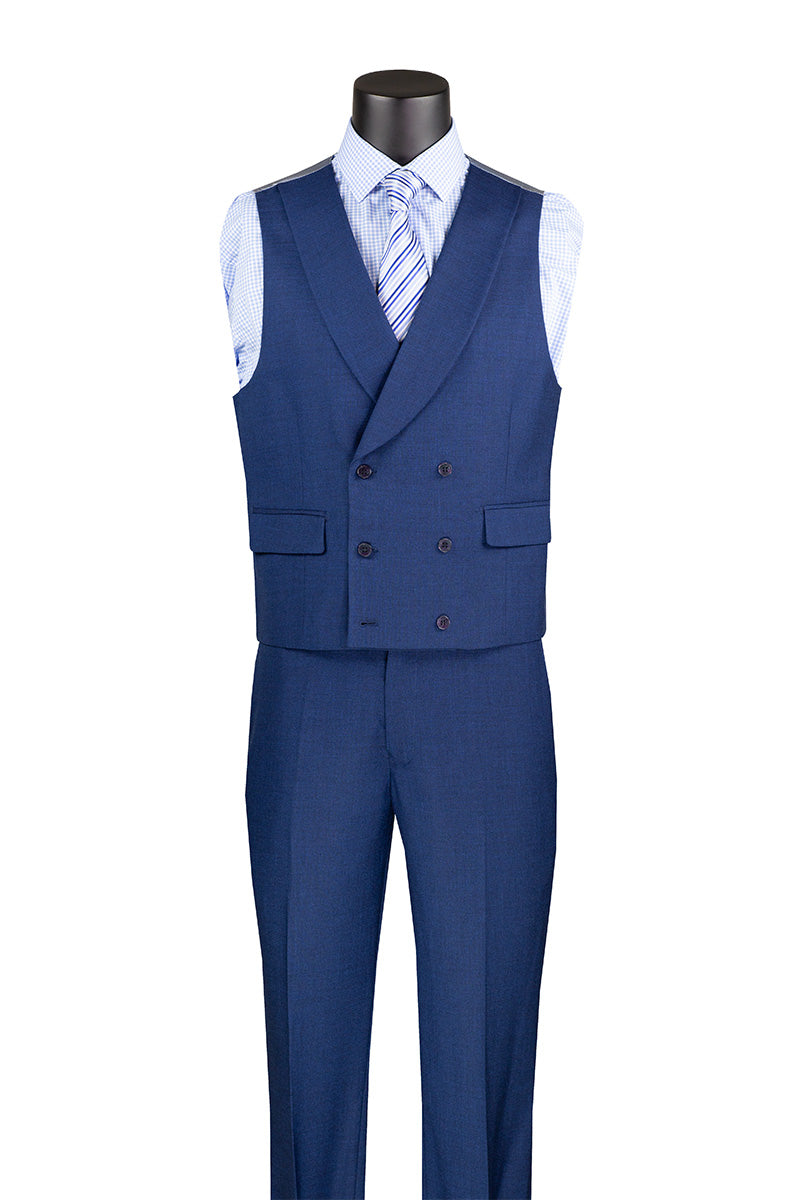 Navy Modern Fit 3 Piece Suit with Vest and Adjustable Waist Band Pants