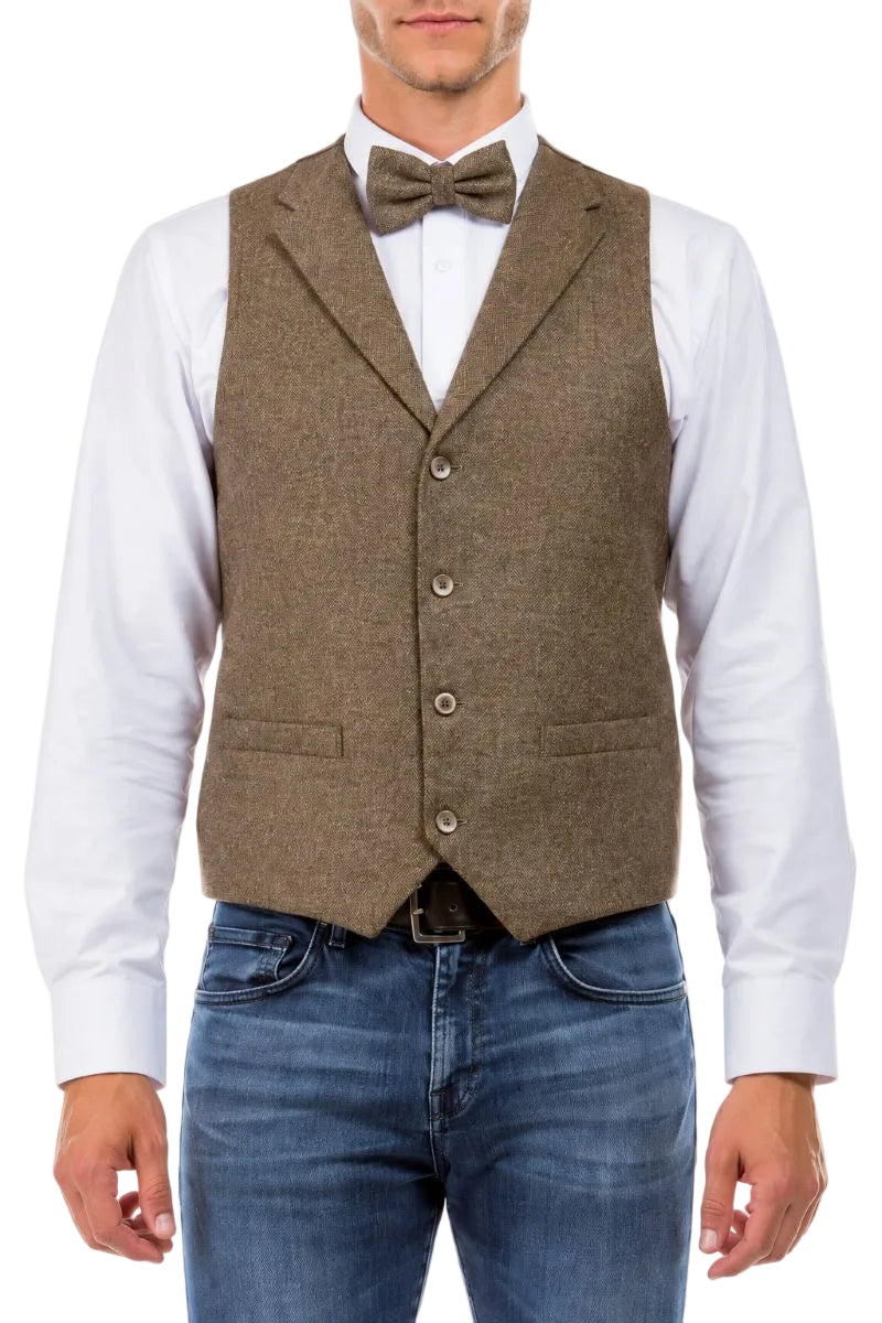 Men’s Hybrid Fit Tweed Vest with Paisley Back - Tan