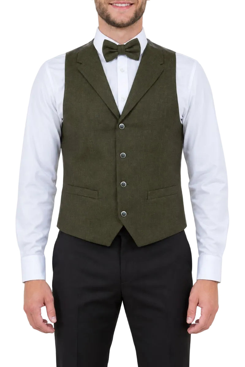 Men’s Hybrid Fit Tweed Vest with Paisley Back - Olive