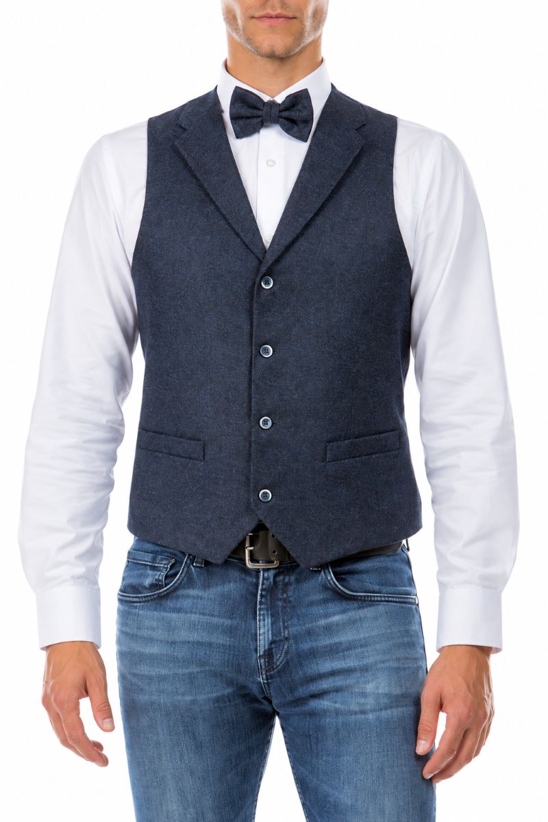 Men’s Hybrid Fit Tweed Vest with Paisley Back - Navy