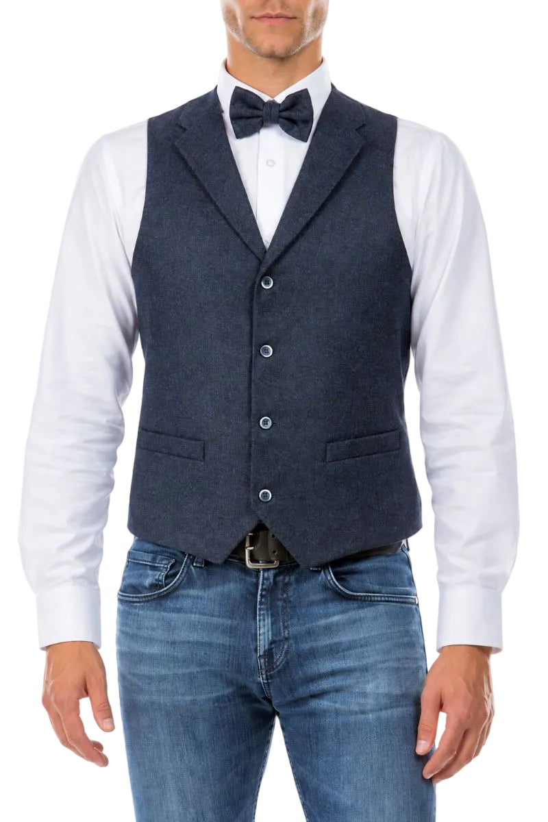 Men’s Hybrid Fit Tweed Vest with Paisley Back - Navy