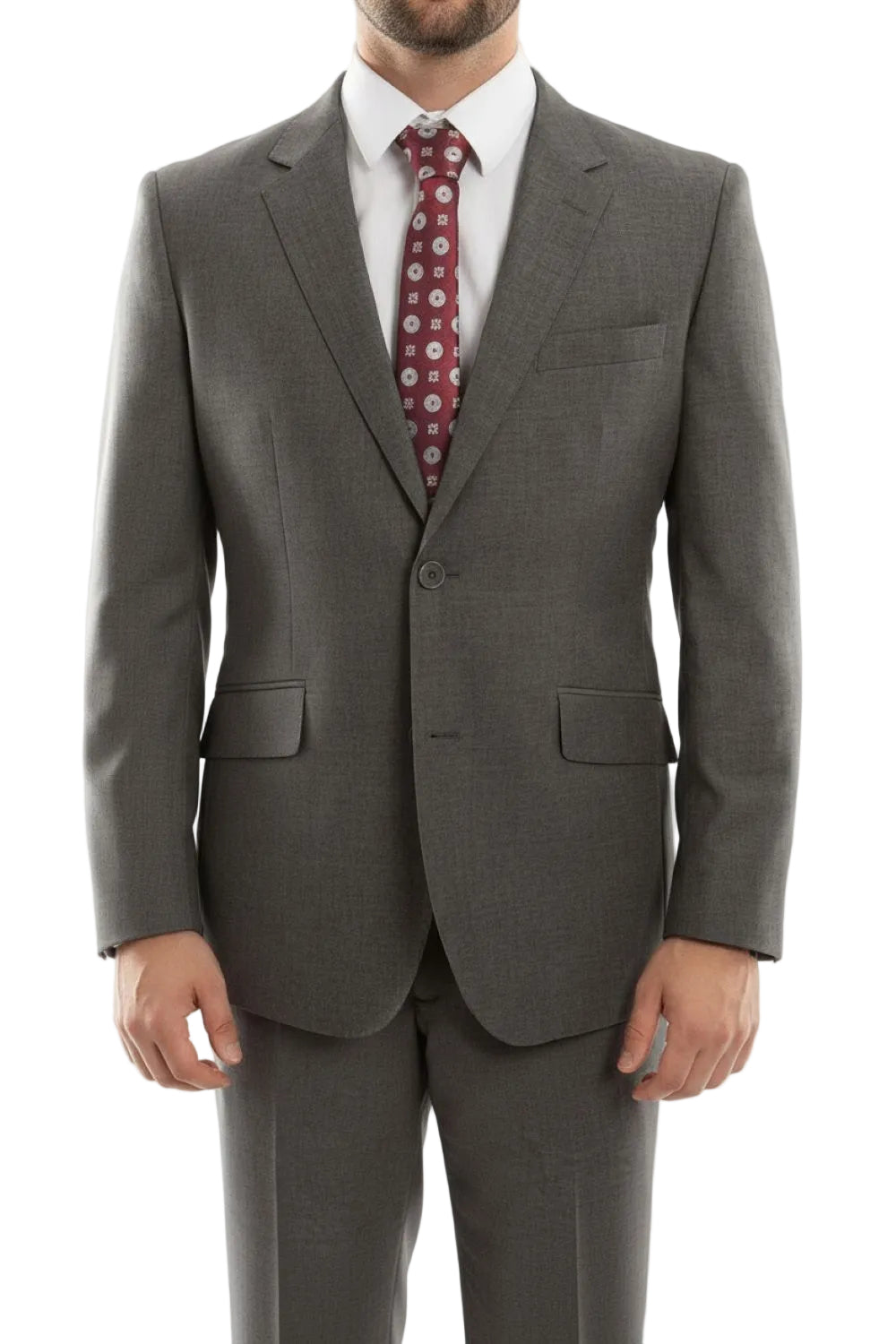 Arezzo Collection - 100% Wool Suit Modern Fit Italian Style 2 Piece in Dark Gray