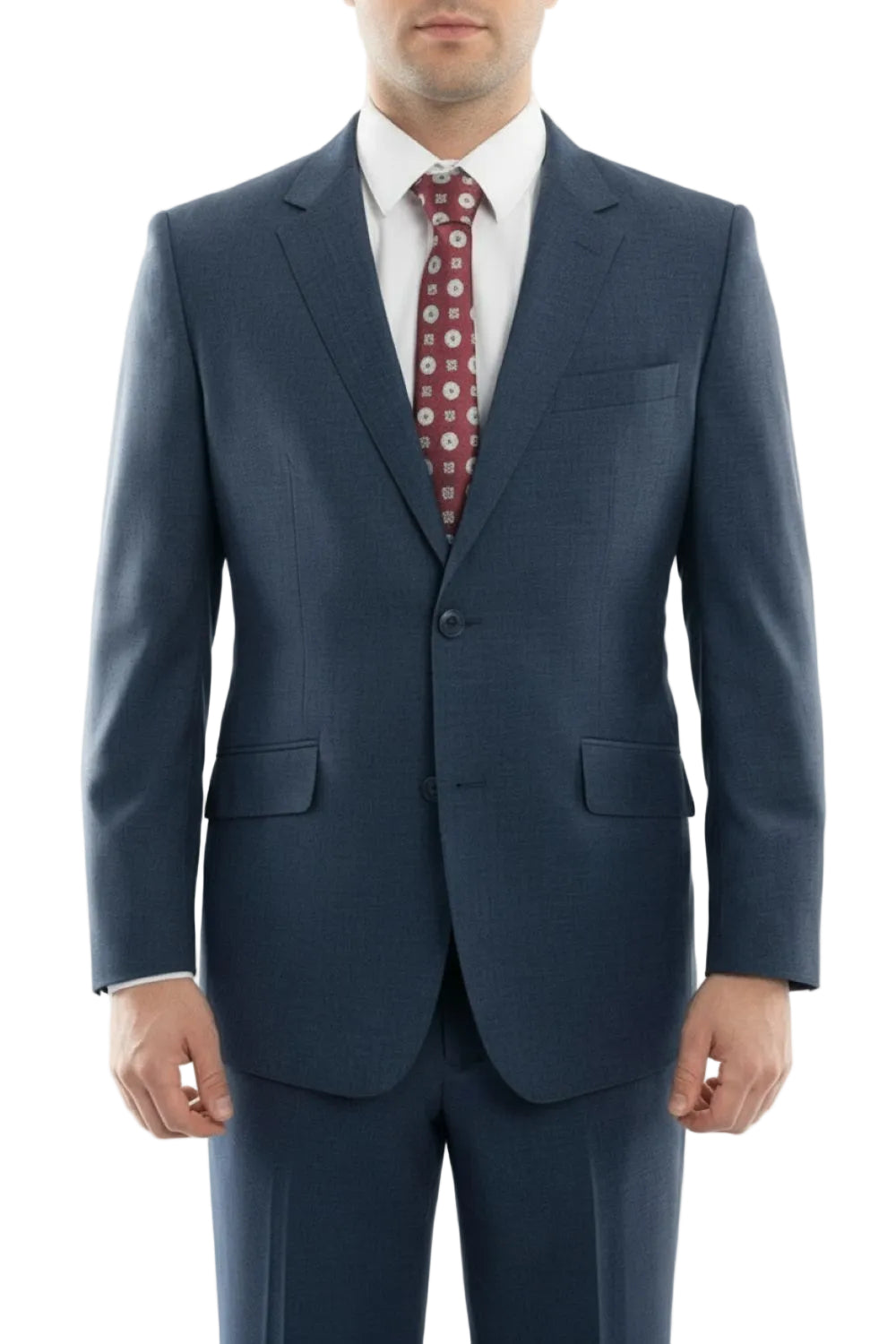 Arezzo Collection - 100% Wool Suit Modern Fit Italian Style 2 Piece in Indigo