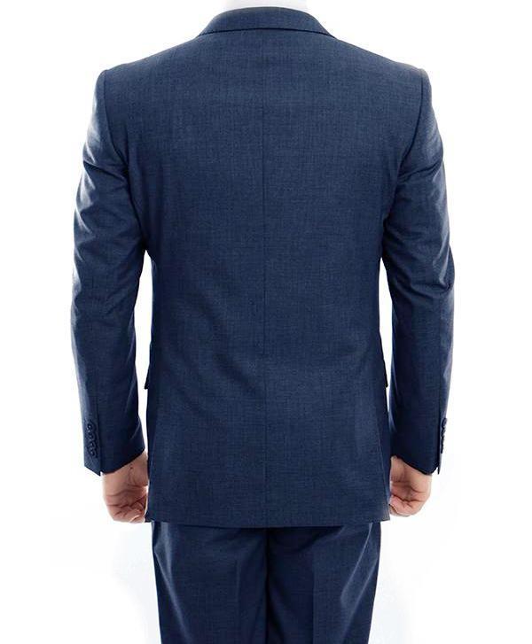 Tazio 100% Wool Modern Fit Indigo solid suit jacket, featuring notch lapels and front buttons, on a white background.